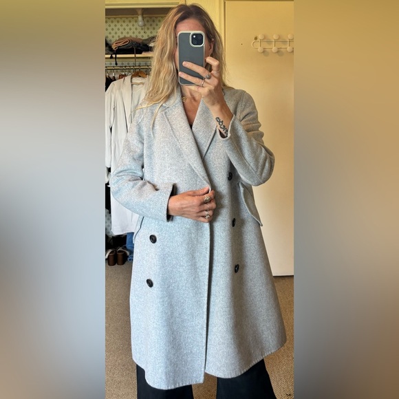 ViCOLO Wool Handmade Heather Grey Gray Double Breasted Long Midi Coat Peacoat - Picture 6 of 17